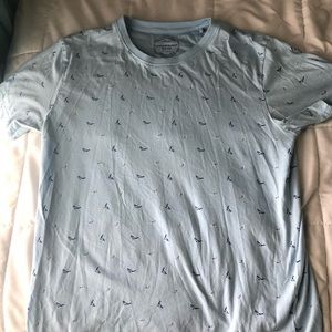 Graphic denim & flower blue shirt